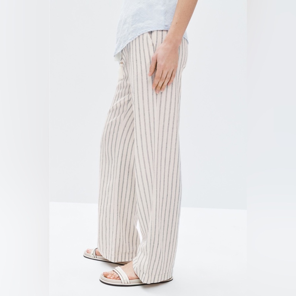 Ellen Tracy Linen Stripe Wide Leg Pants Women's Small White w/ Black pinstripes - Picture 3 of 15